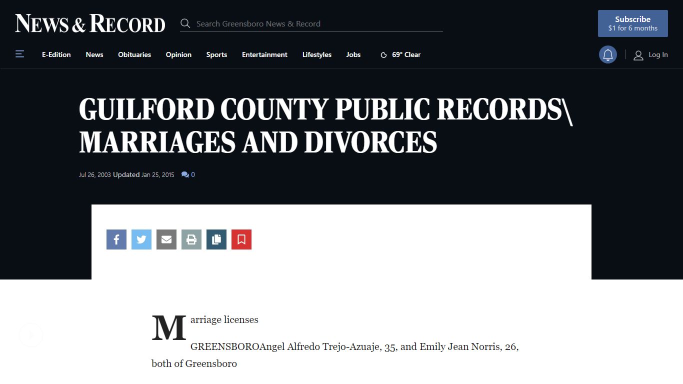 GUILFORD COUNTY PUBLIC RECORDS\ MARRIAGES AND DIVORCES